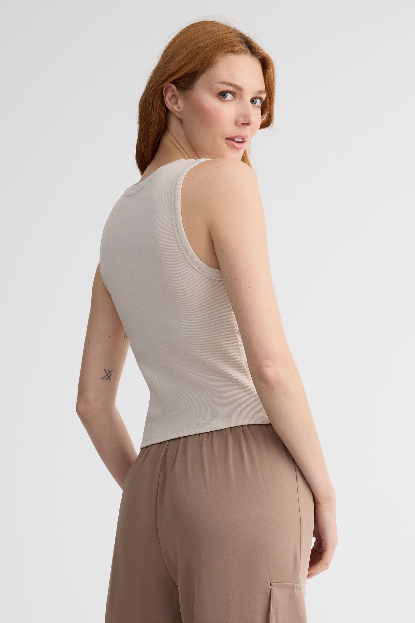 Camisole côtelée en coton - Femme && BEIGE