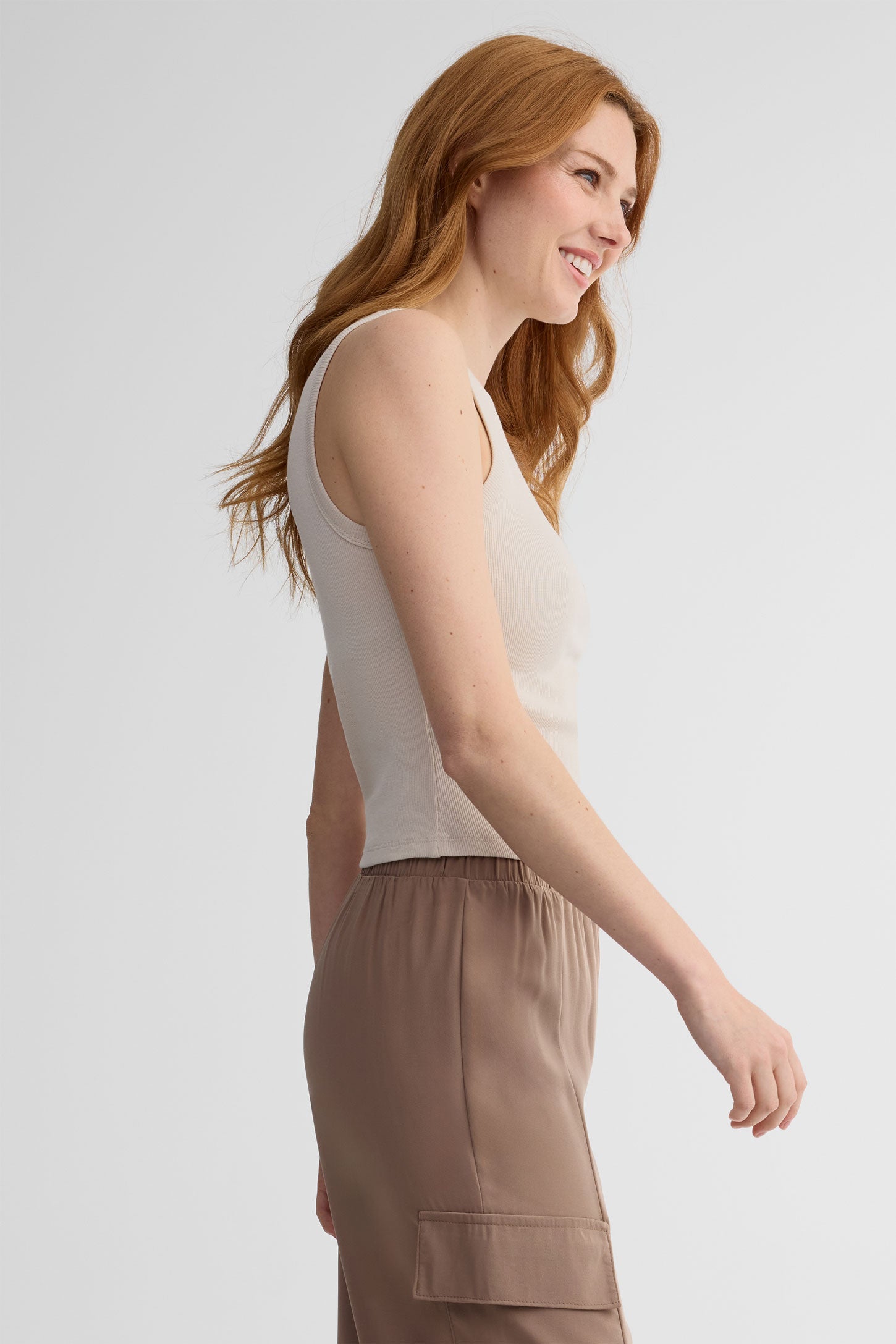 Camisole côtelée en coton - Femme && BEIGE