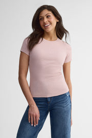T-shirt col rond côtelé - Femme && ROSE