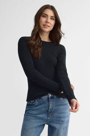 T-shirt côtelé col rond coton - Femme && NOIR