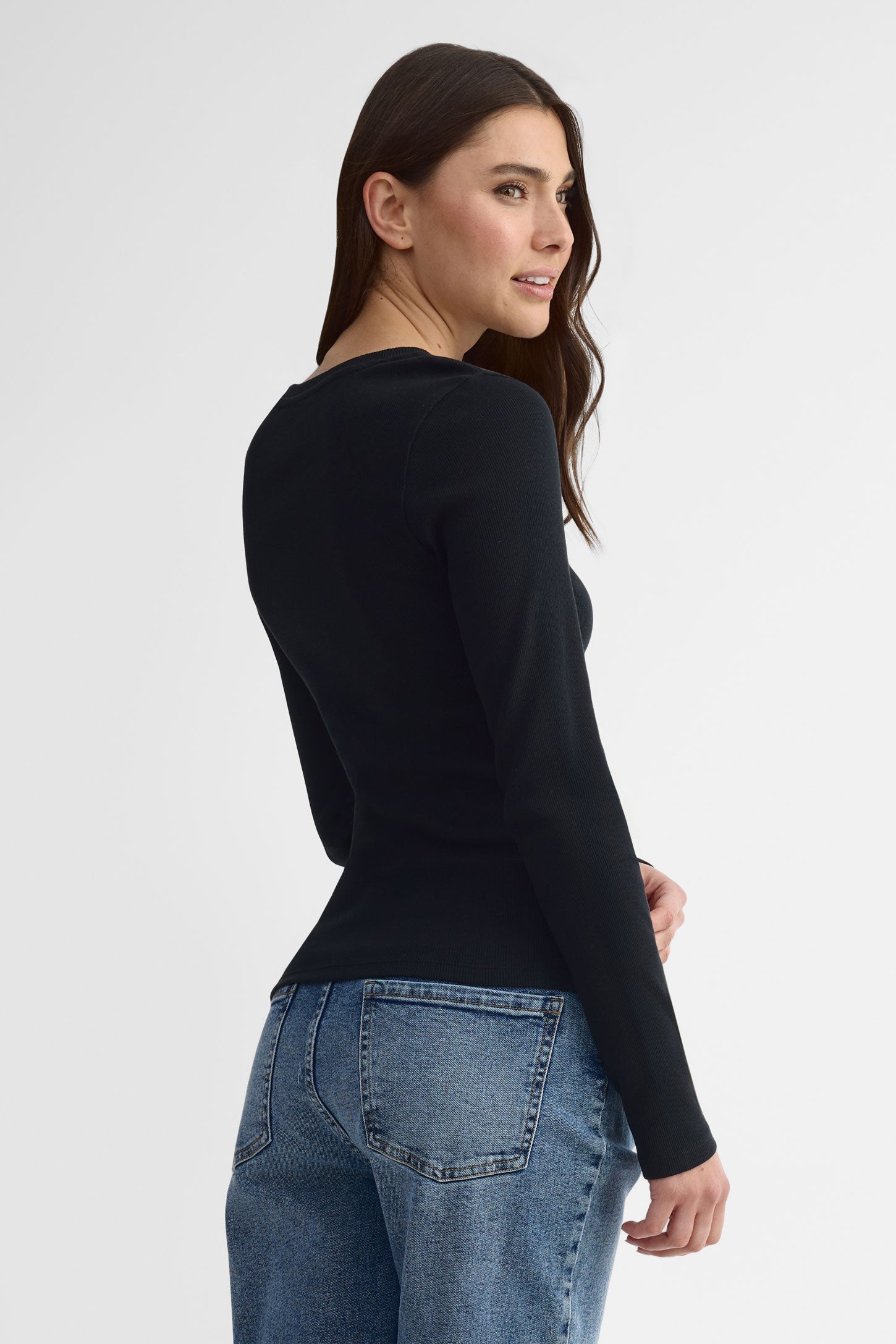 T-shirt côtelé col rond coton - Femme && NOIR