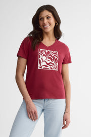 T-shirt col V en coton, 2/30$ - Femme && ROUGE