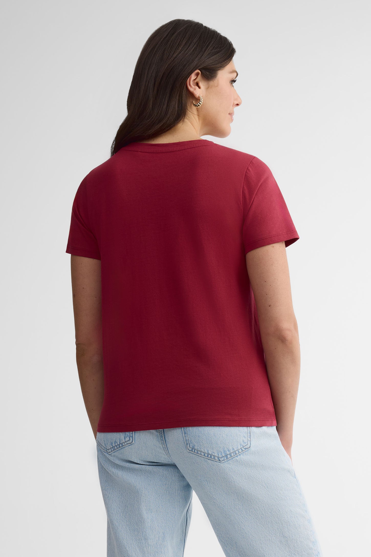 T-shirt col V en coton, 2/30$ - Femme && ROUGE