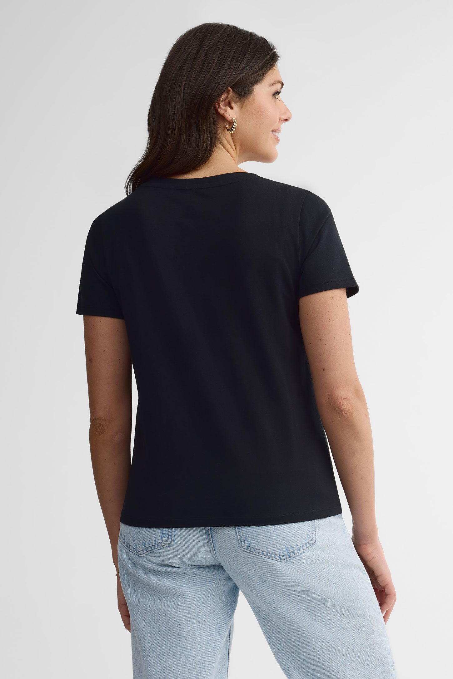 T-shirt col V en coton, 2/30$ - Femme && NOIR