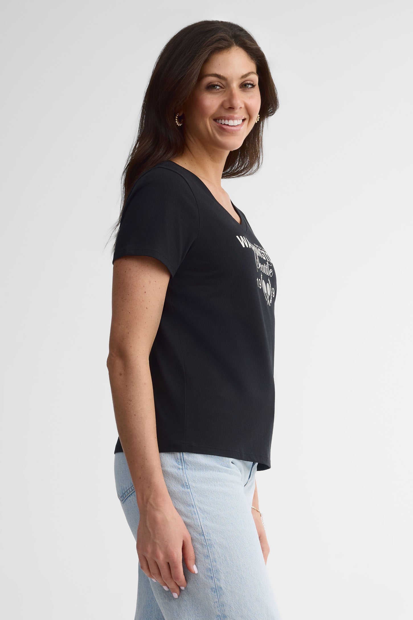 T-shirt col V en coton, 2/30$ - Femme && NOIR