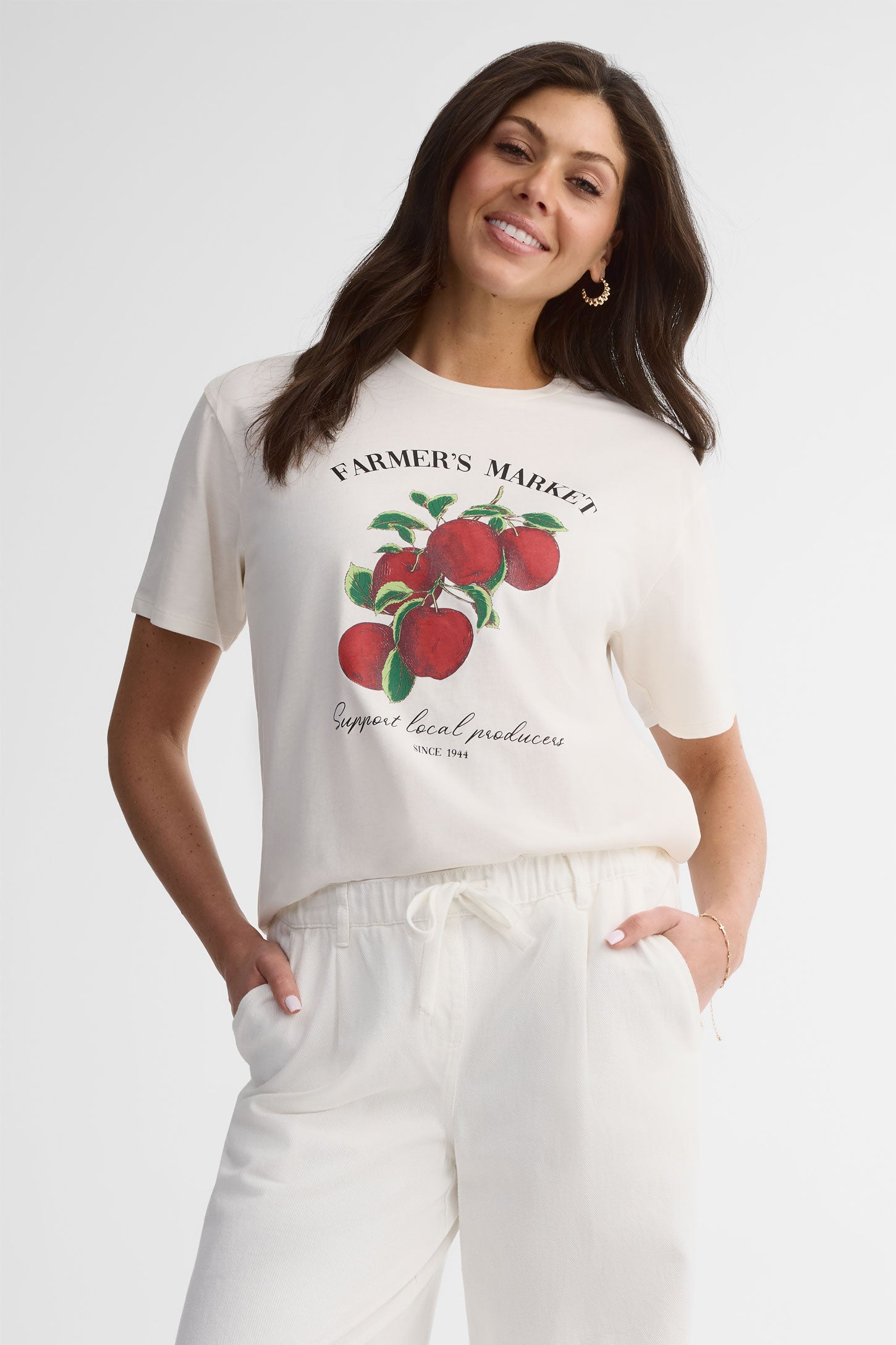 T-shirt col rond coupe surdimensionnée coton - Femme && BLANC CASSÉ