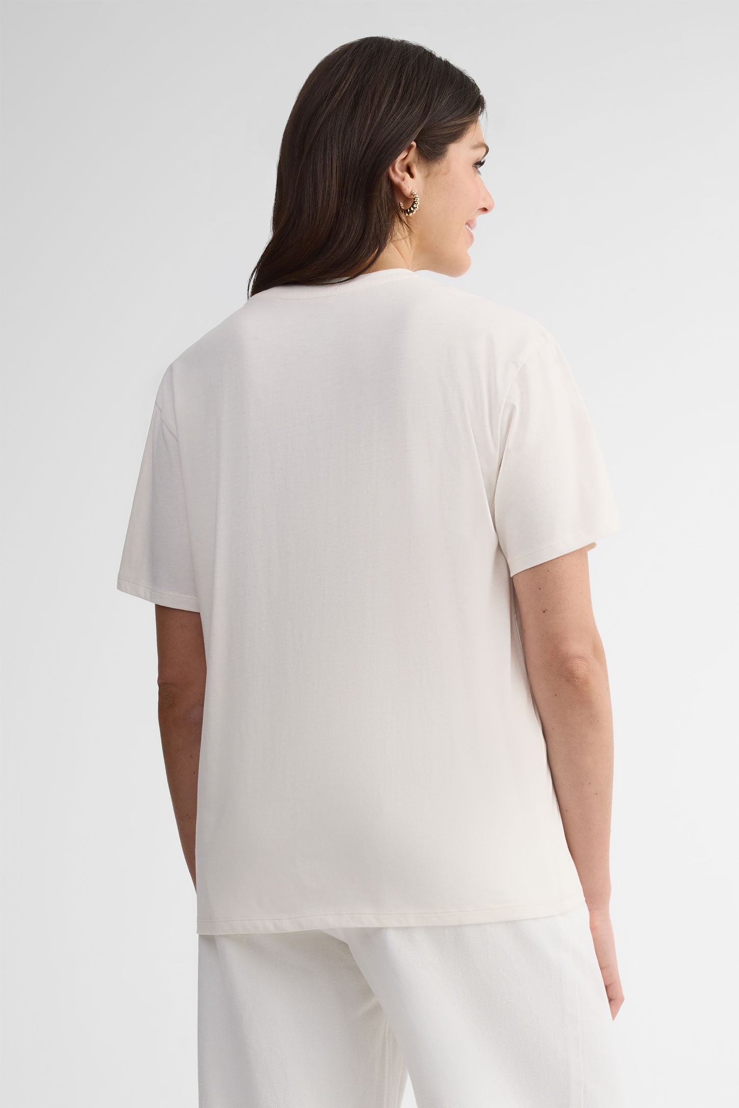 T-shirt col rond coupe surdimensionnée coton - Femme && BLANC CASSÉ