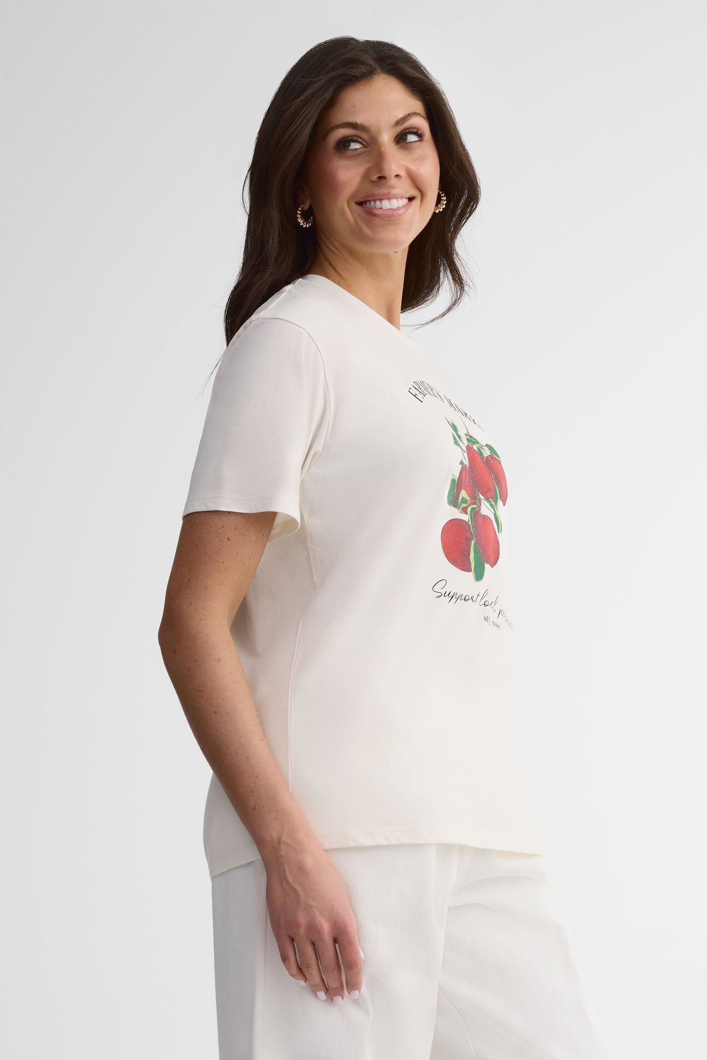 T-shirt col rond coupe surdimensionnée coton - Femme && BLANC CASSÉ