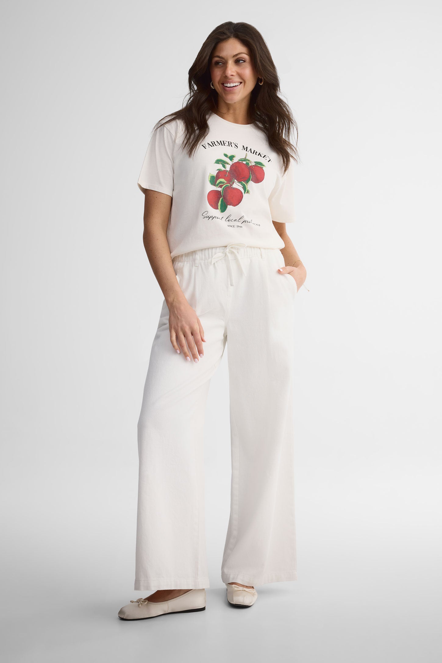 T-shirt col rond coupe surdimensionnée coton - Femme && BLANC CASSÉ