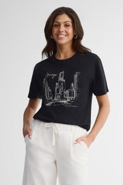 T-shirt col rond coupe surdimensionnée coton - Femme && NOIR