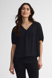 Chemisier col V manches aux coudes - Femme && NOIR