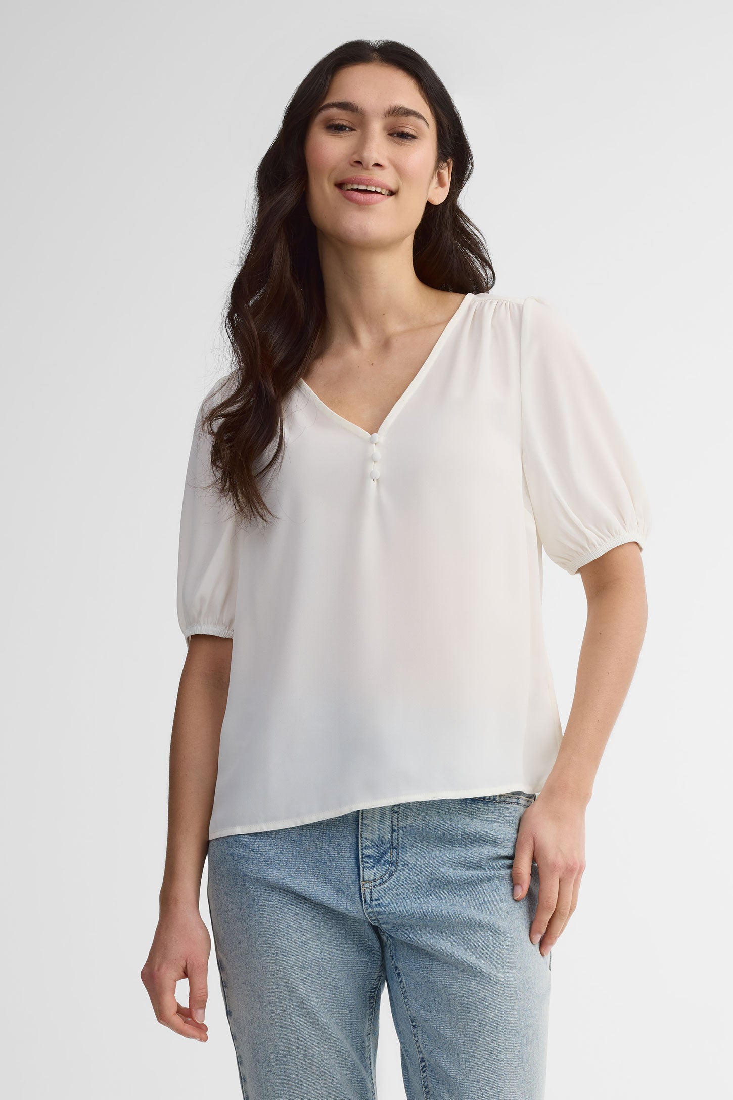 Chemisier col V manches aux coudes - Femme && BLANC CASSÉ