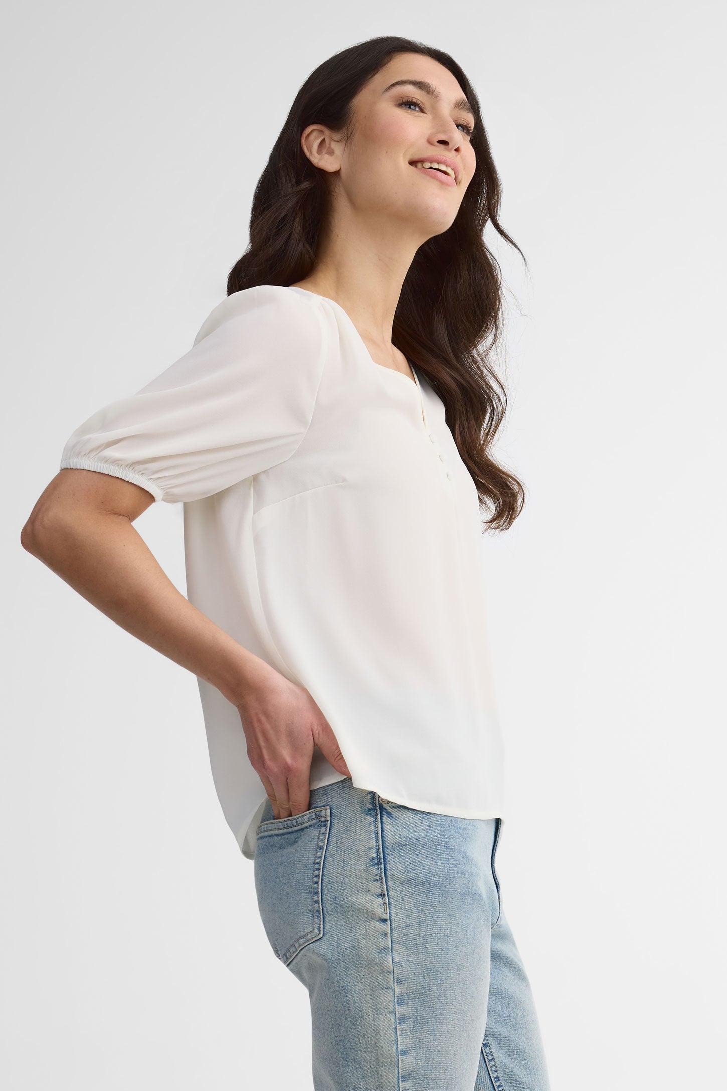 Chemisier col V manches aux coudes - Femme && BLANC CASSÉ
