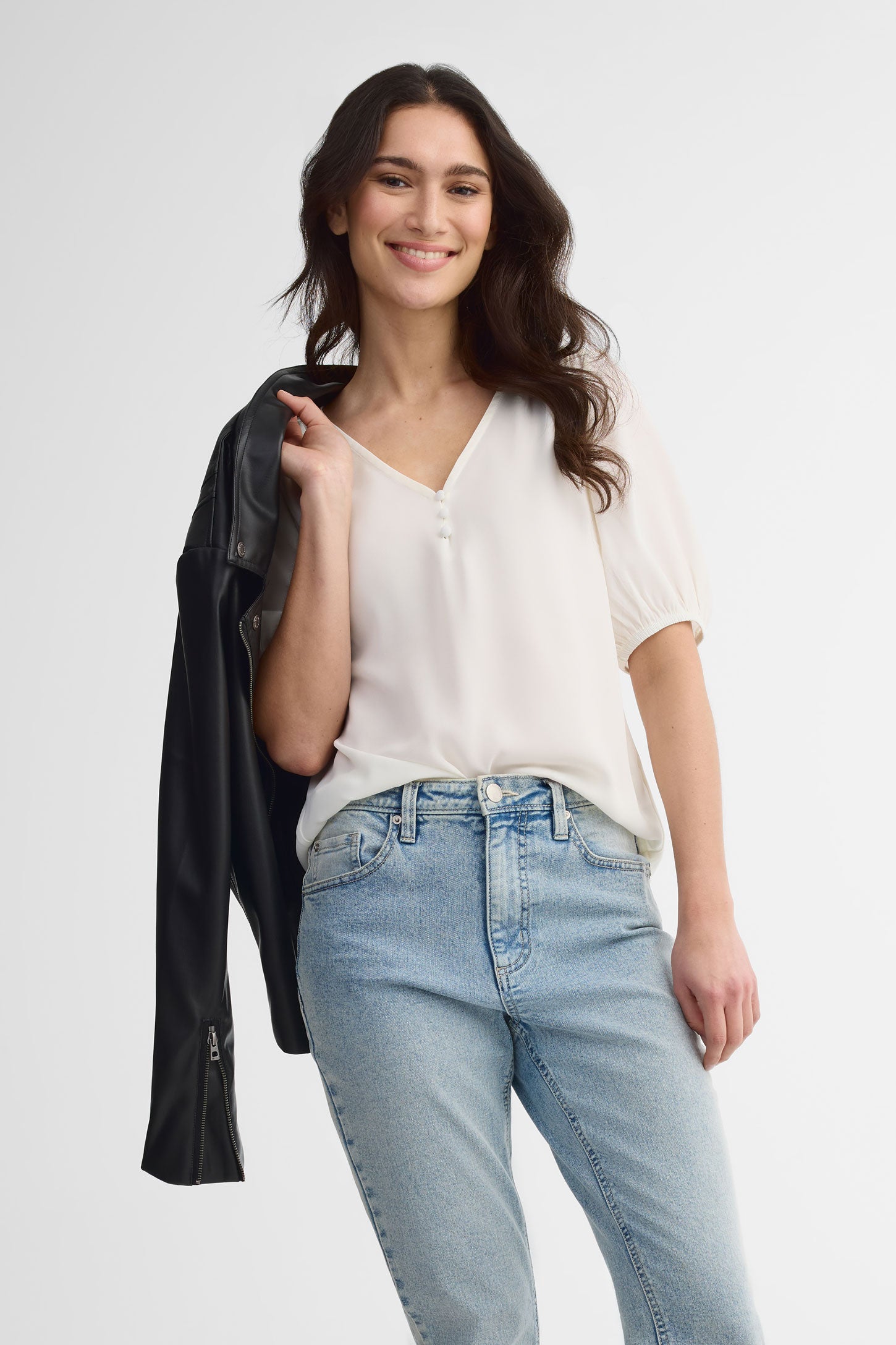 Chemisier col V manches aux coudes - Femme && BLANC CASSÉ