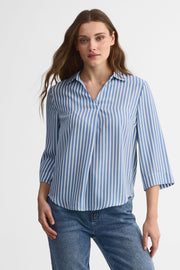 Chemisier à manches longues en georgette rayée - Femme && BLEU MULTI