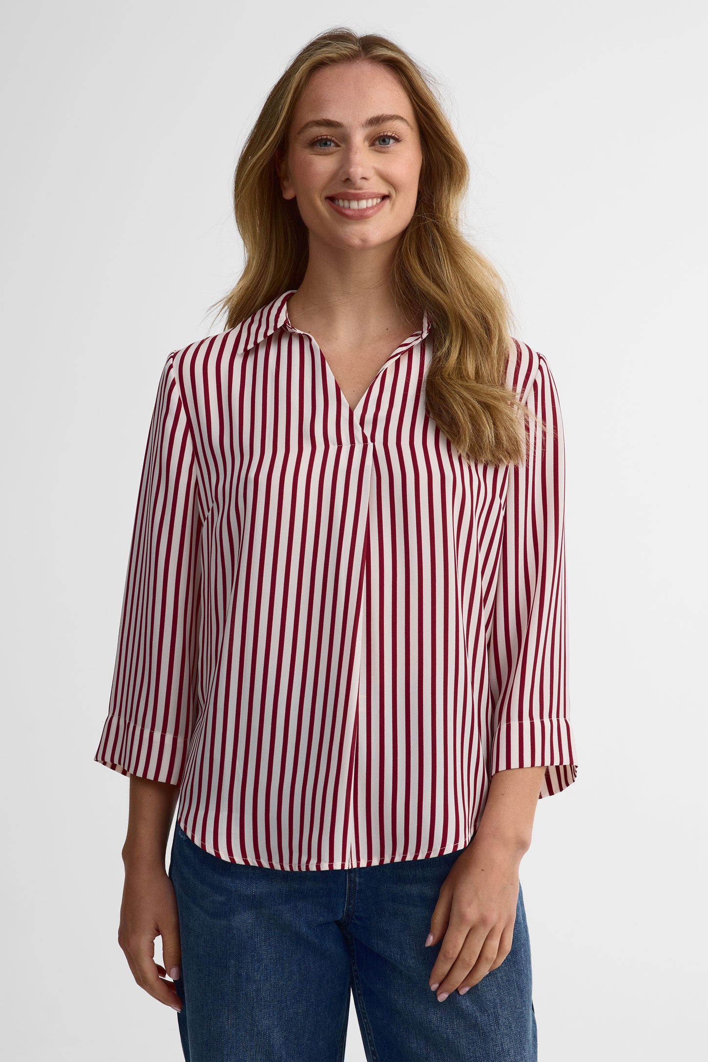 Chemisier à manches longues en georgette rayée - Femme && ROUGE/MULTI