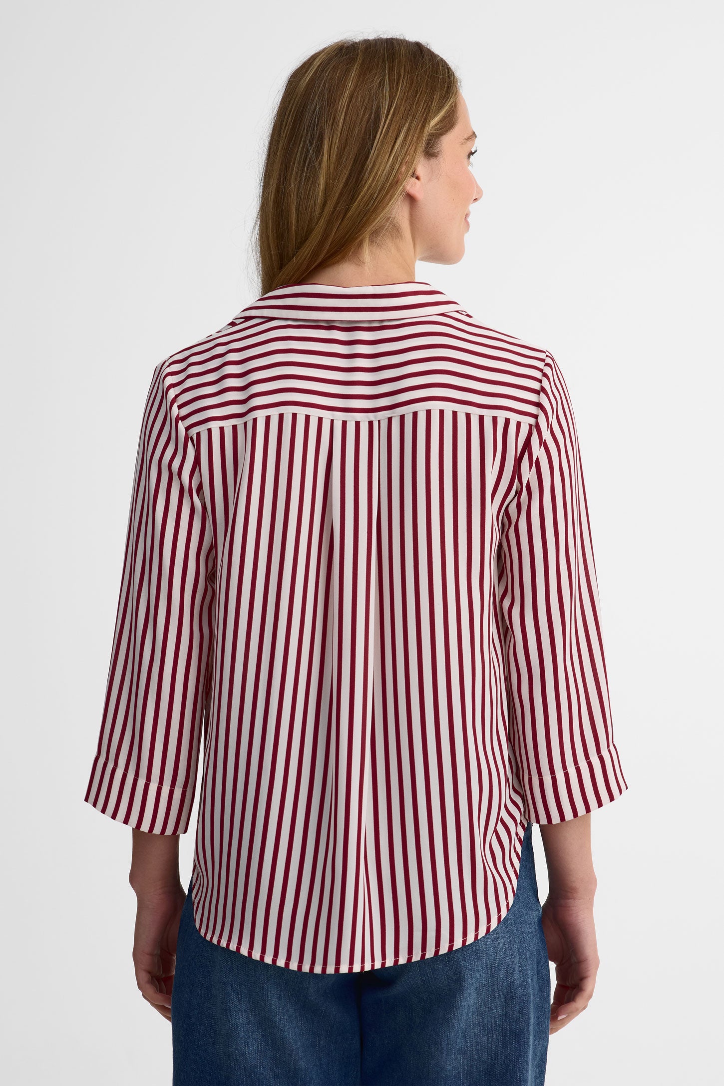 Chemisier à manches longues en georgette rayée - Femme && ROUGE/MULTI