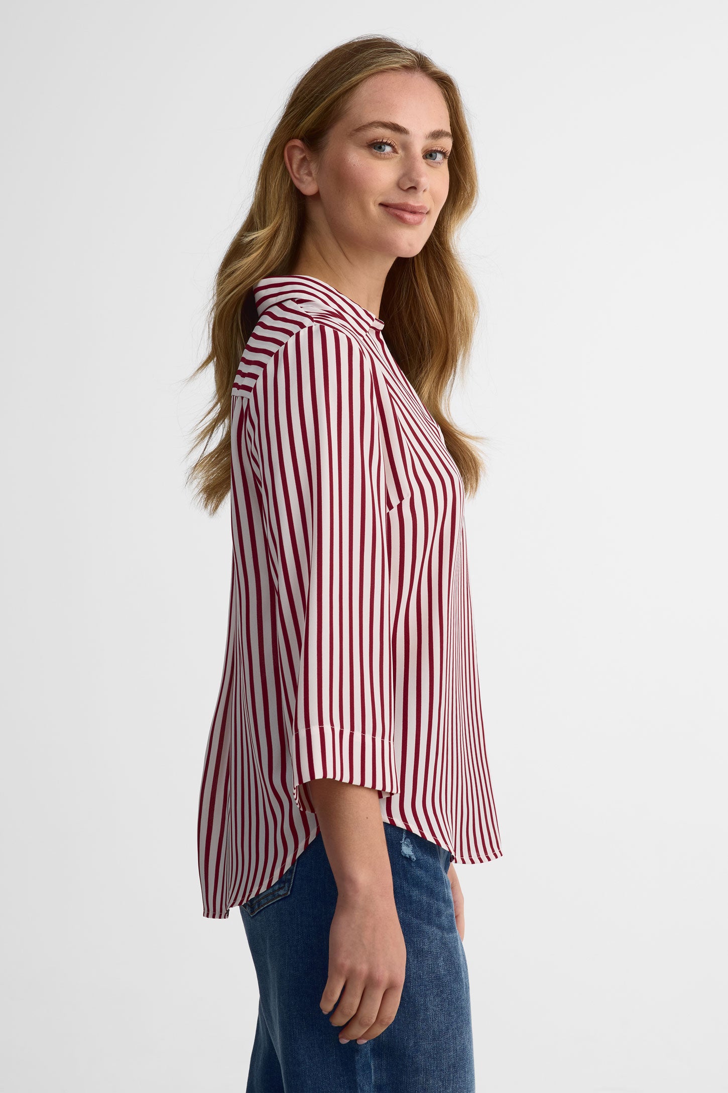 Chemisier à manches longues en georgette rayée - Femme && ROUGE/MULTI