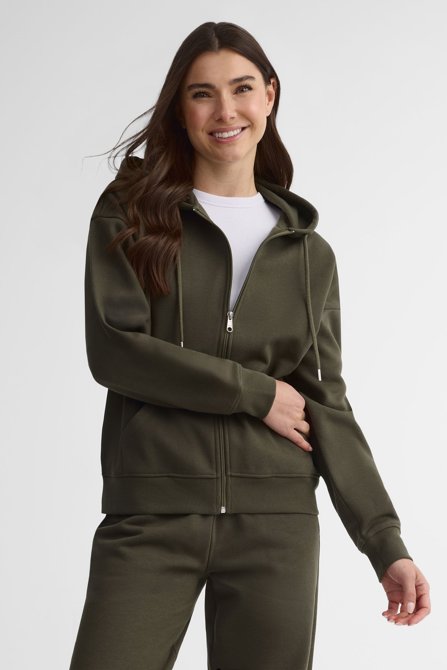Veste à capuchon coton ouaté - Femme && KAKI
