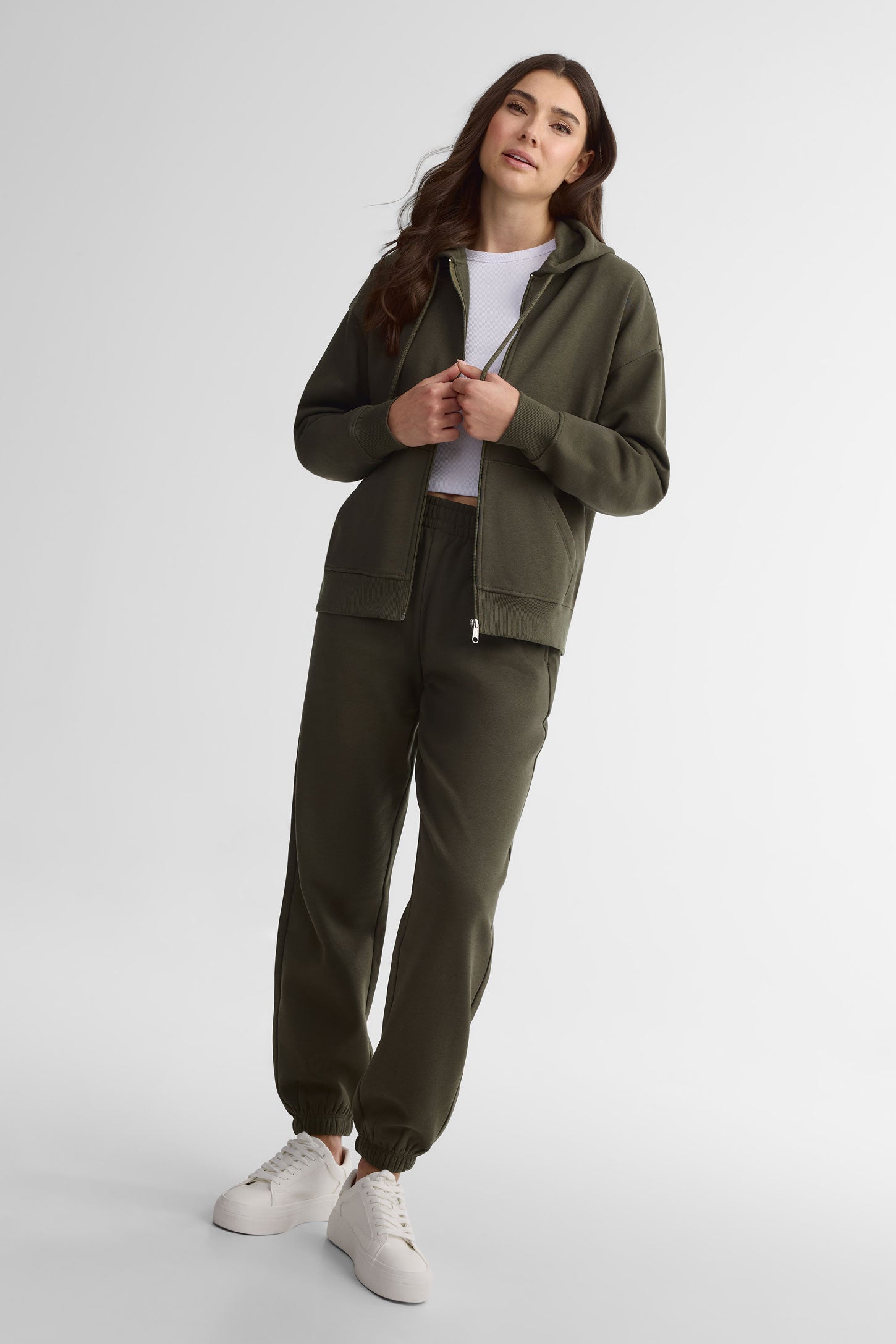 Veste à capuchon coton ouaté - Femme && KAKI