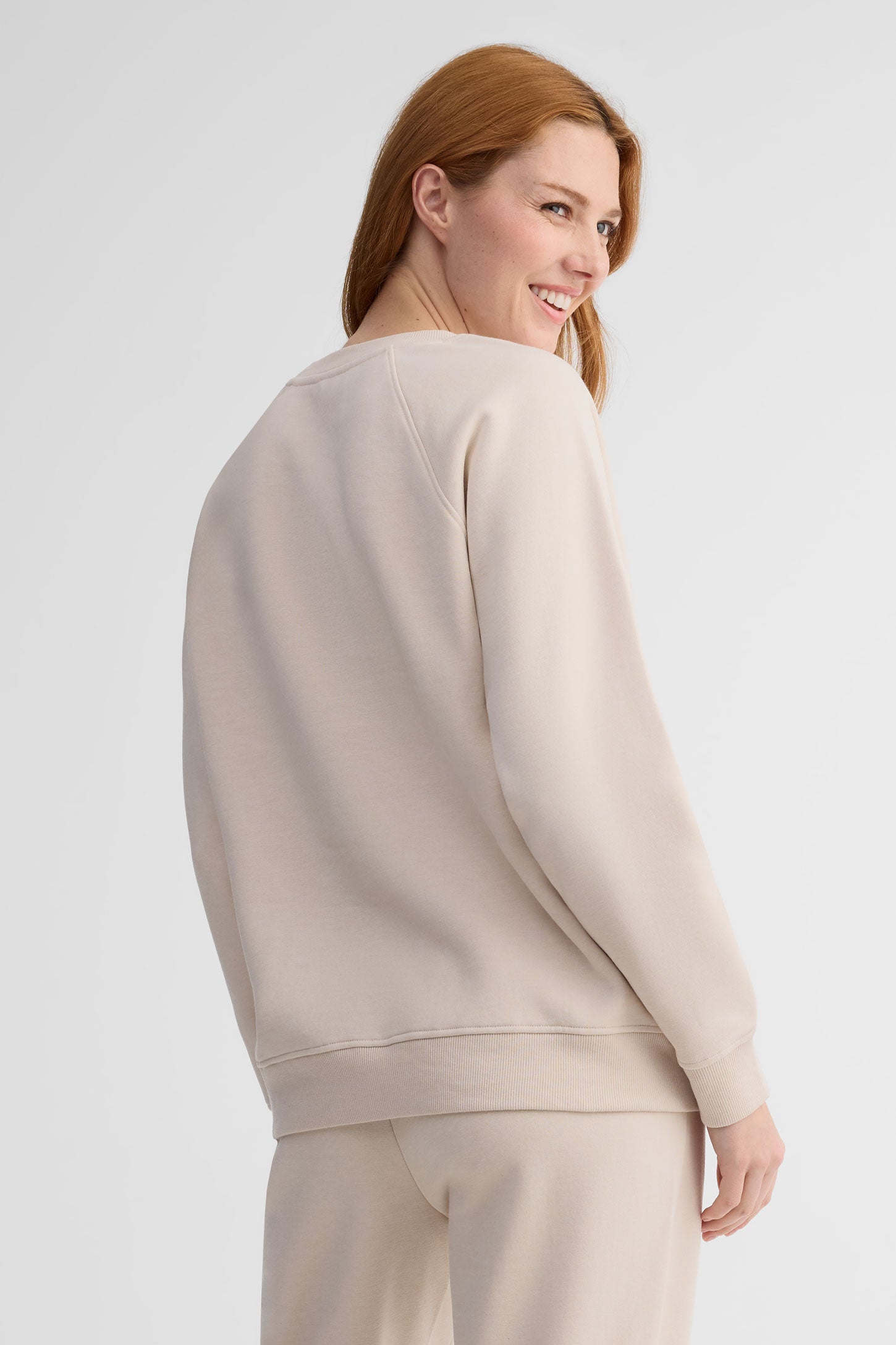 Chandail col rond coton ouaté coupe ample - Femme && BEIGE