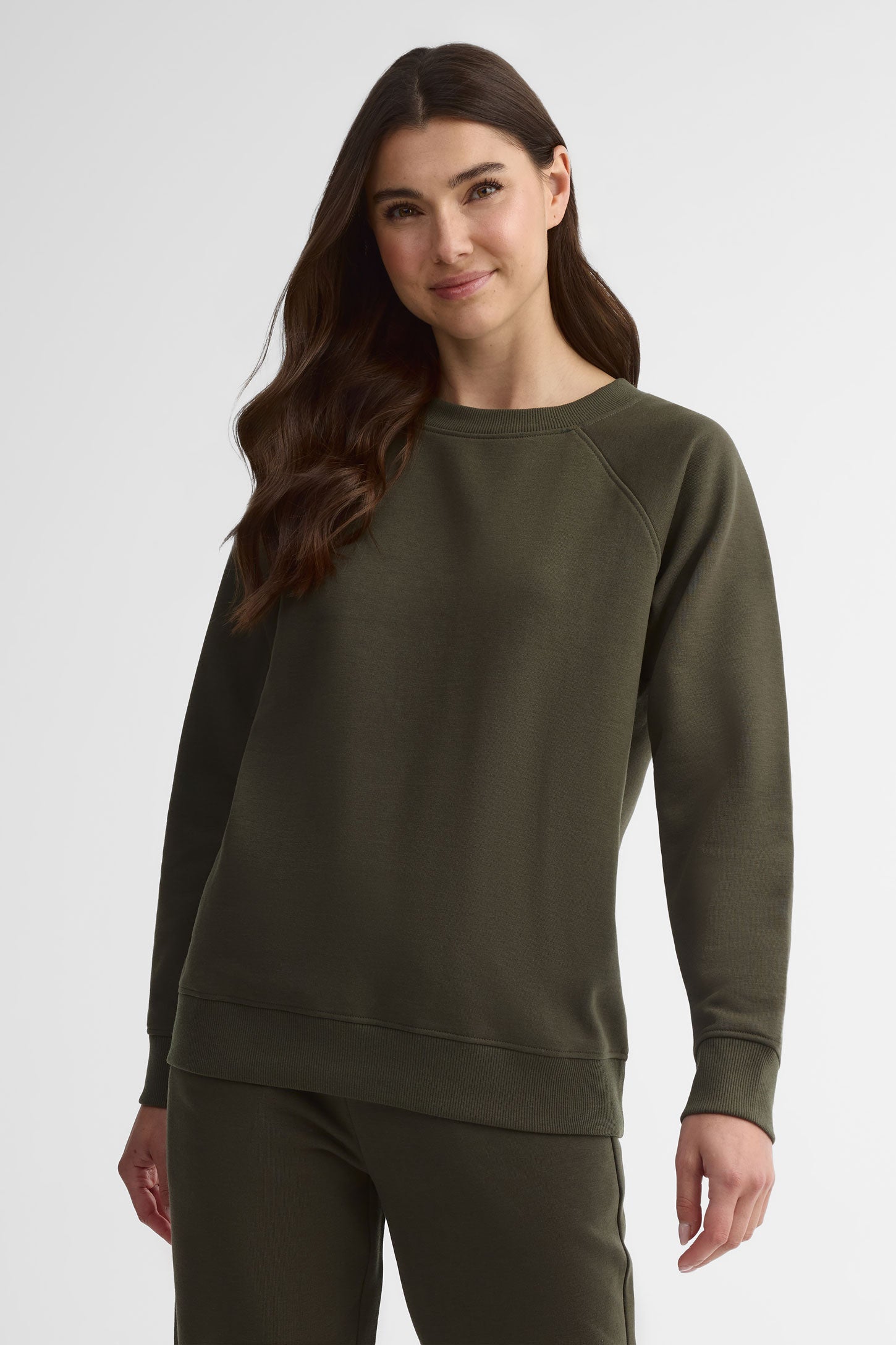 Chandail col rond coton ouaté coupe ample - Femme && KAKI