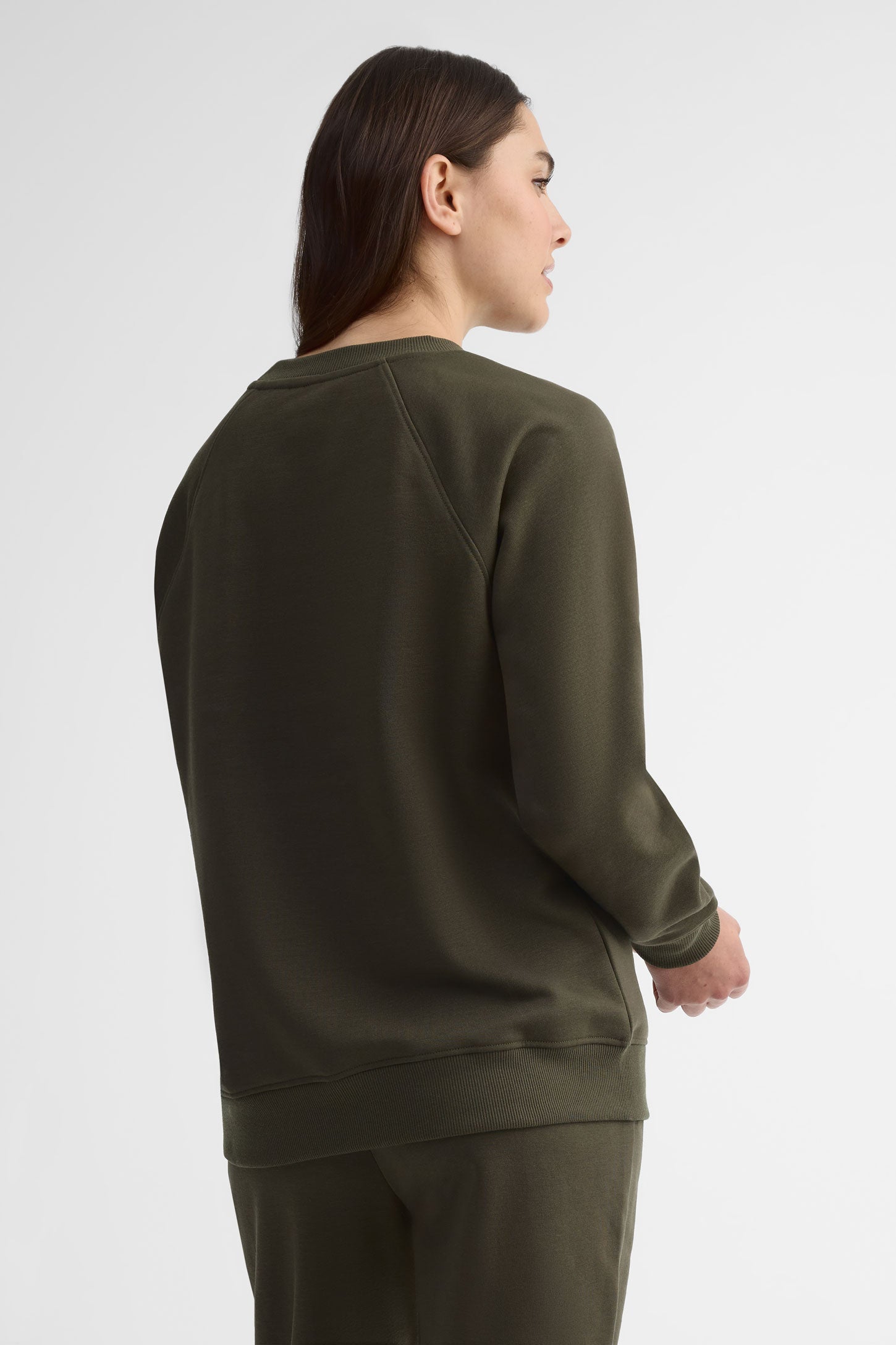 Chandail col rond coton ouaté coupe ample - Femme && KAKI