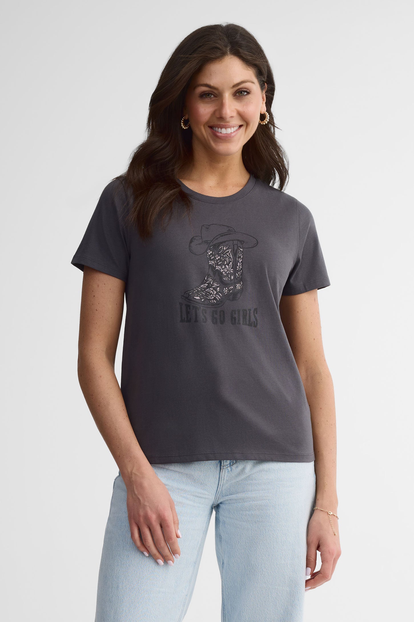 T-shirt col rond coupe droite coton, 2/30$ - Femme && CHARBON