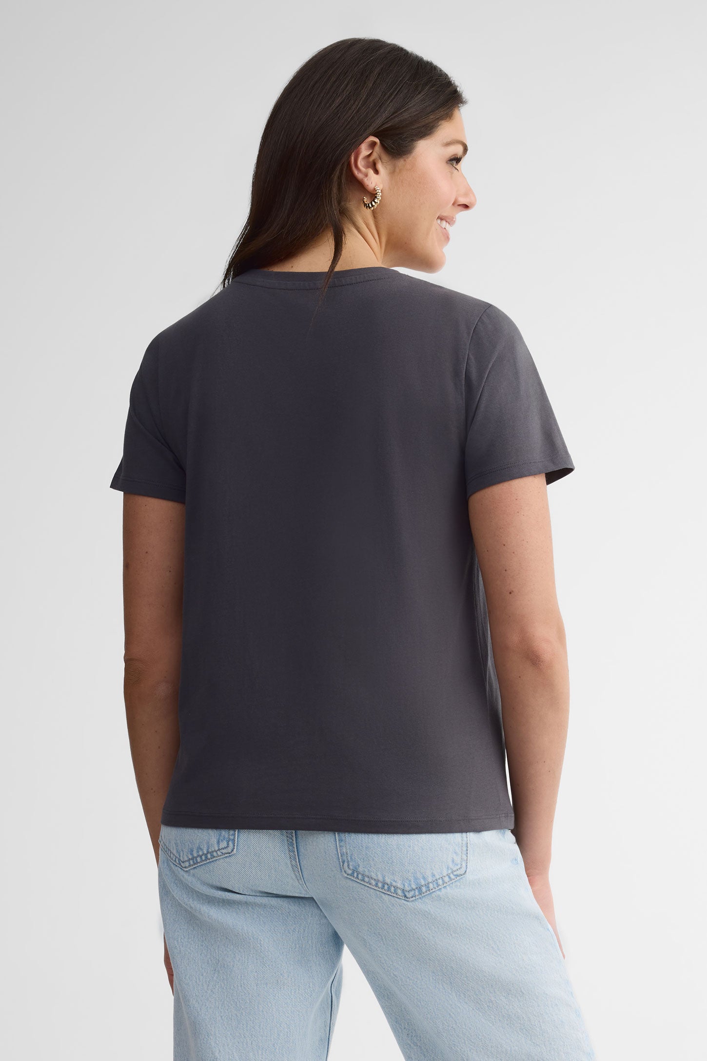 T-shirt col rond coupe droite coton, 2/30$ - Femme && CHARBON