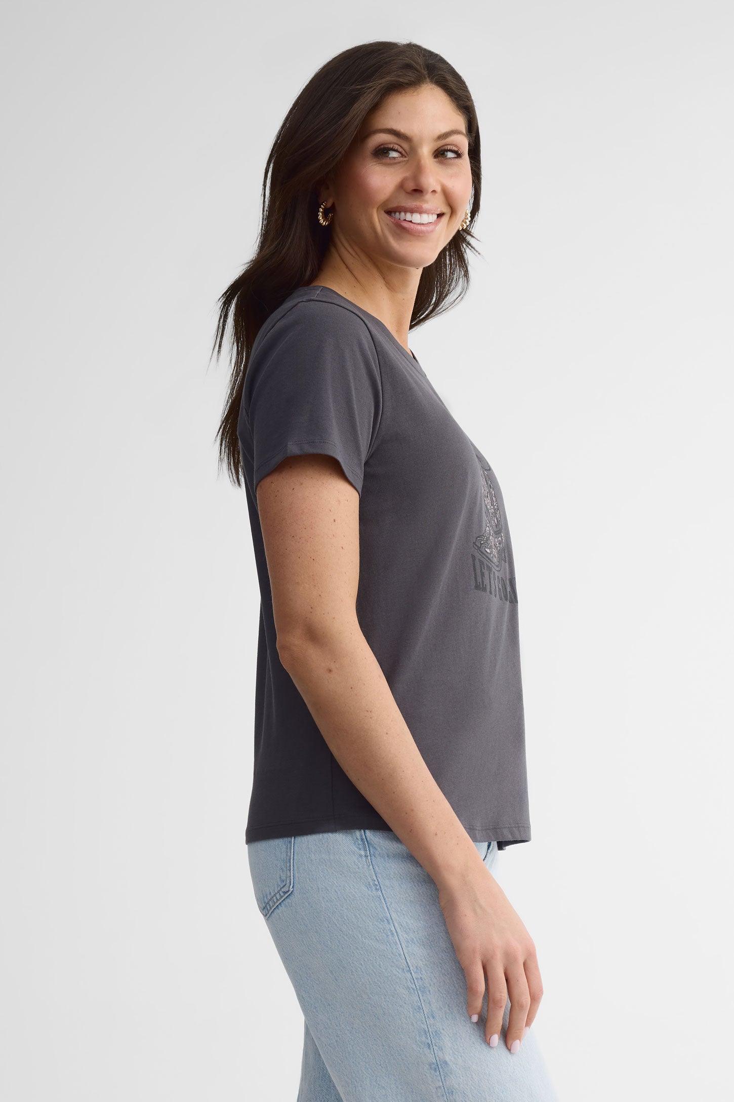 T-shirt col rond coupe droite coton, 2/30$ - Femme && CHARBON