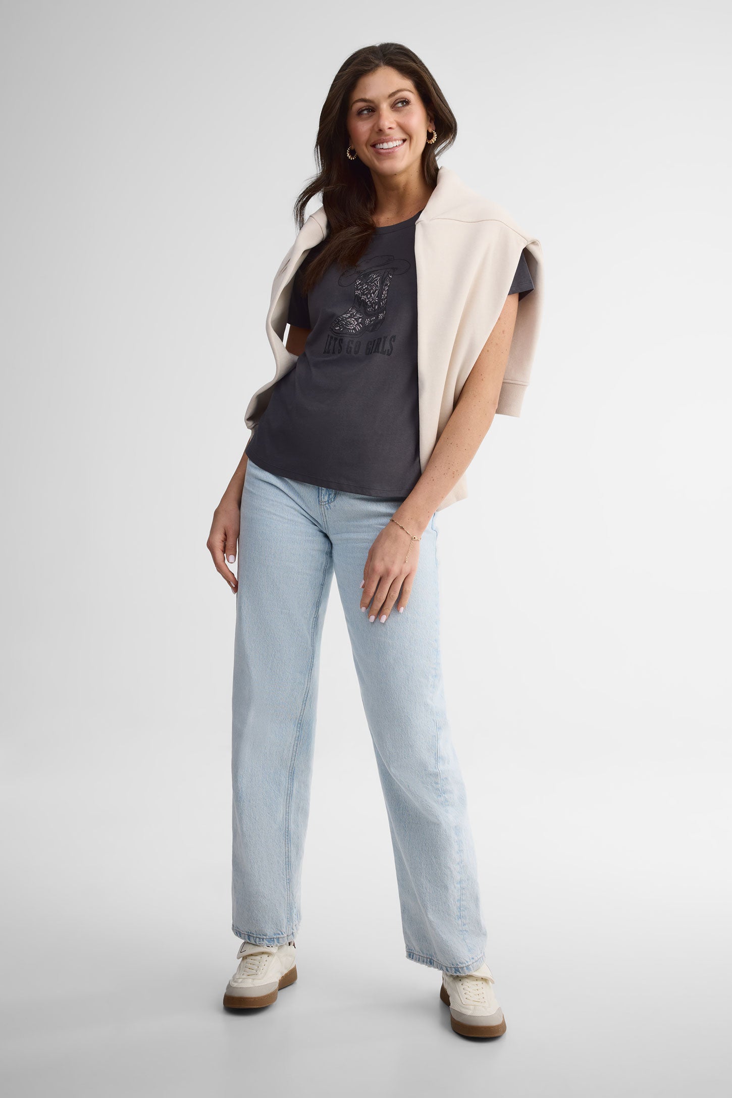 T-shirt col rond coupe droite coton, 2/30$ - Femme && CHARBON