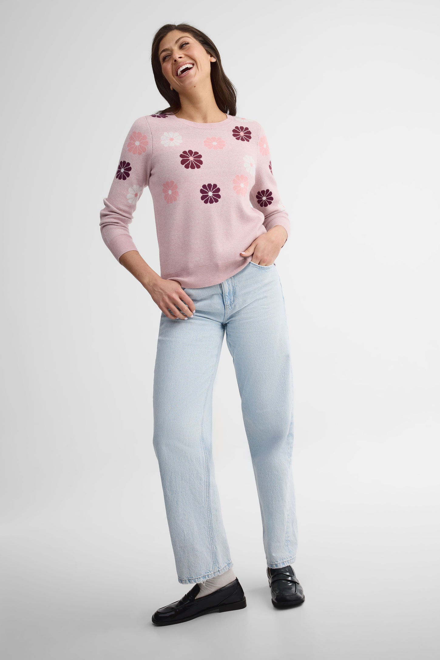 Chandail col rond tricot - Femme && ROSE MULTI