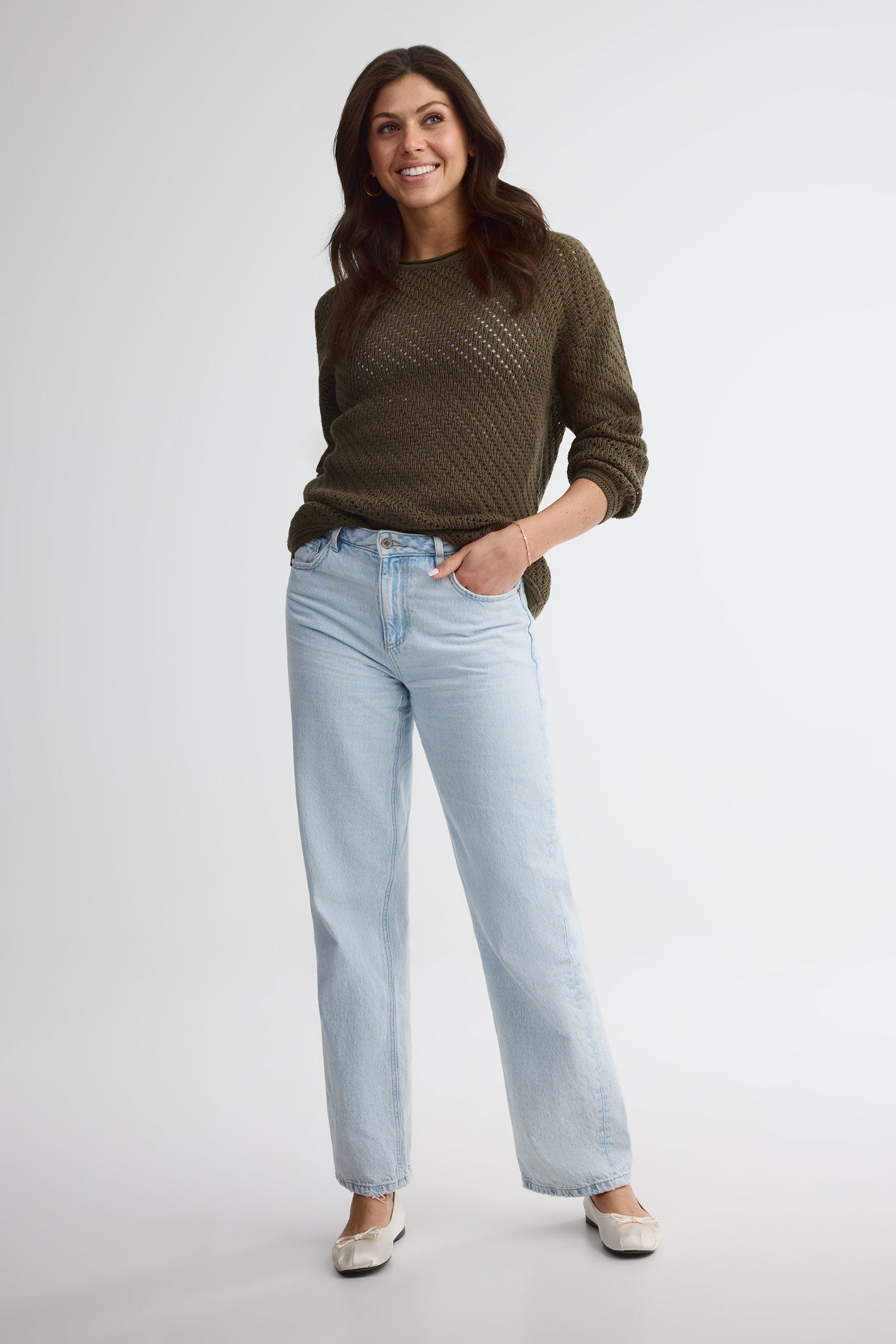 Chandail col rond tricot - Femme && KAKI