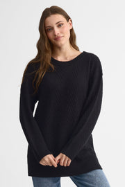 Chandail tunique col rond tricot - Femme && NOIR
