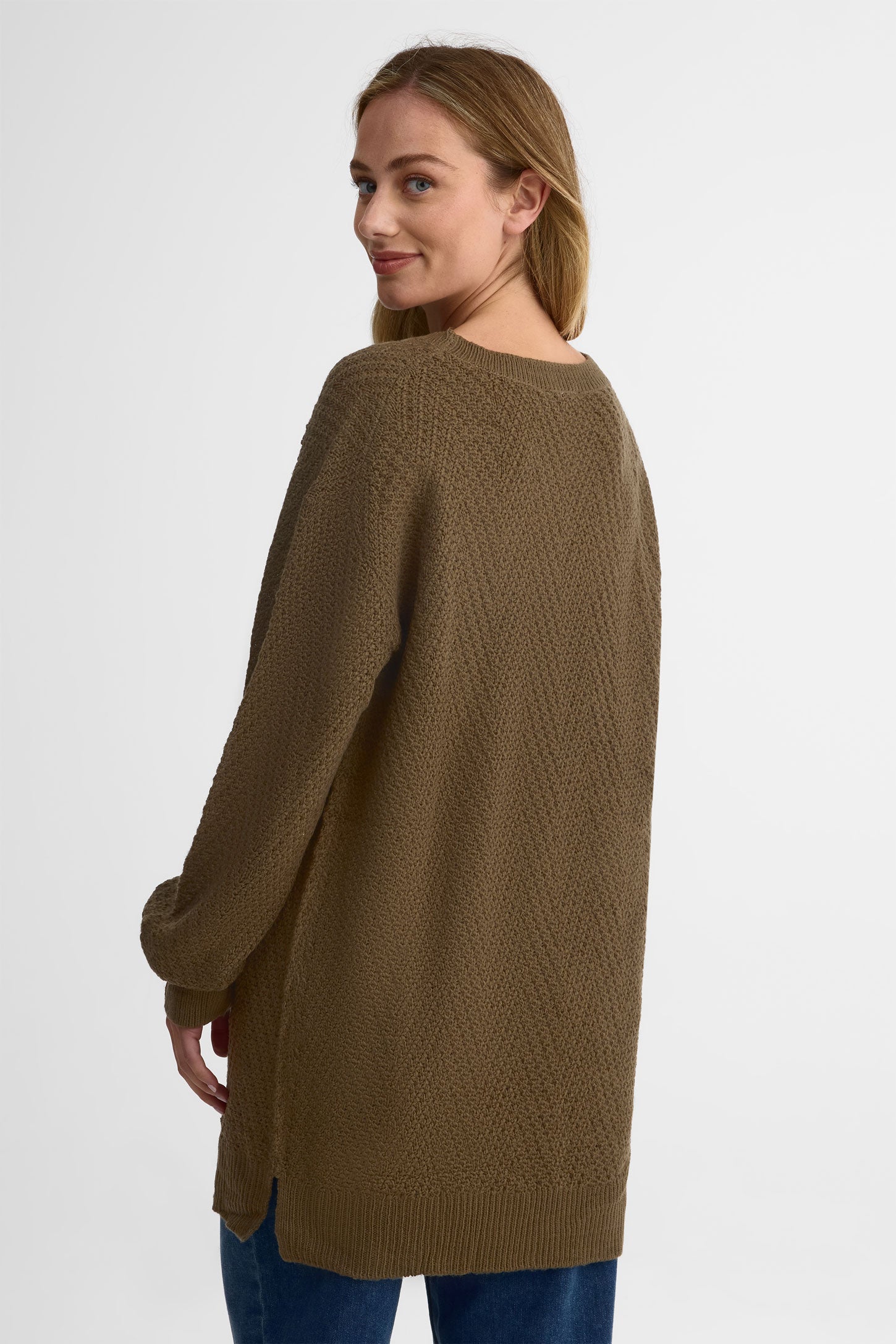 Chandail tunique col rond tricot - Femme && KAKI
