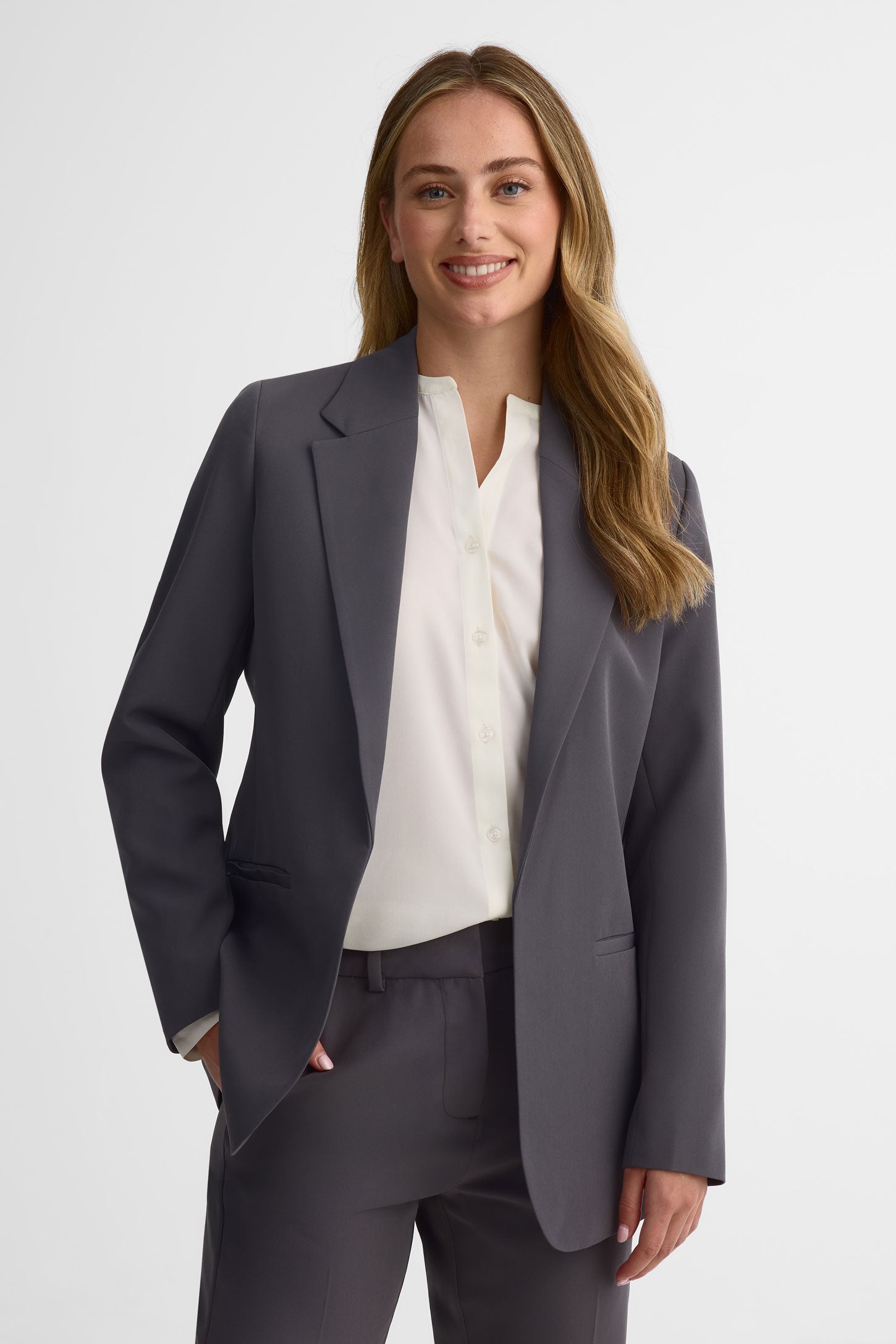 Veston coupe régulière doublé - Femme && CHARBON
