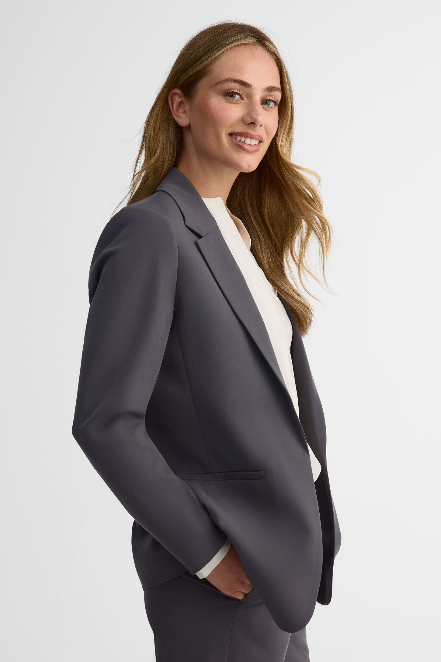 Veston coupe régulière doublé - Femme && CHARBON