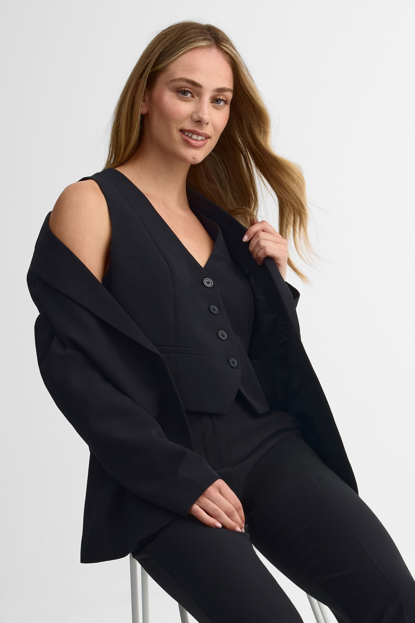 Veston col tailleur coupe régulière - Femme && NOIR