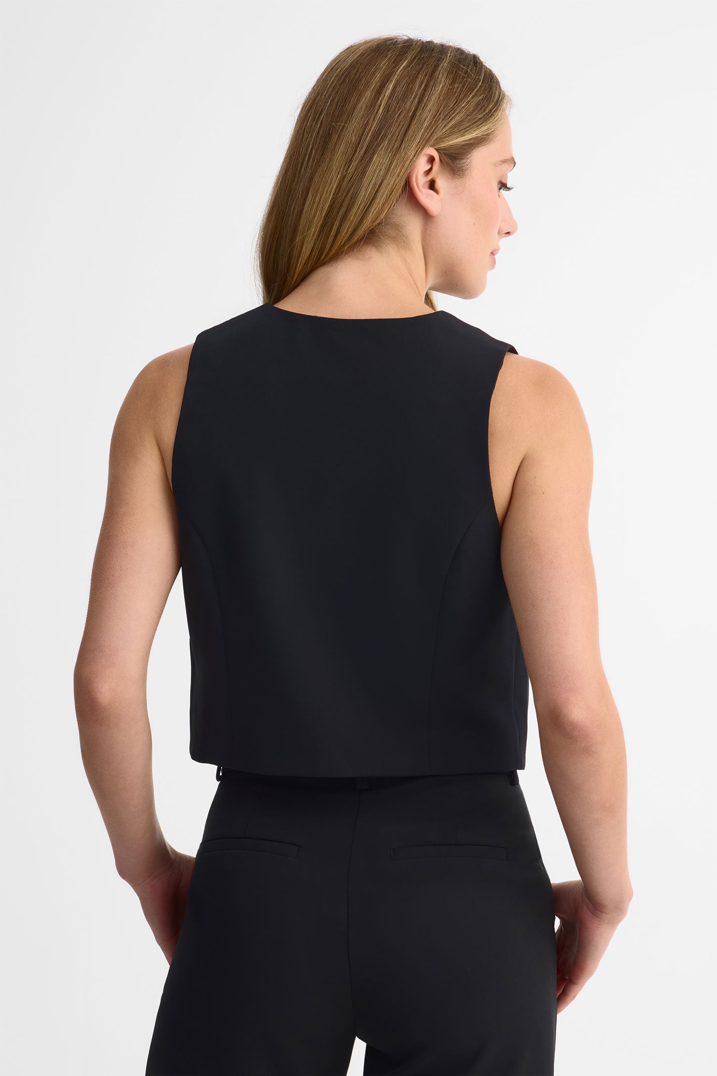 Veste habillée sans manches semi-ajustée en crêpe - Femme && NOIR