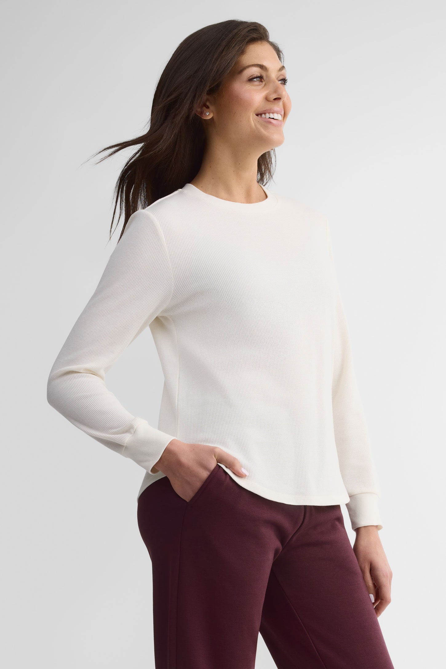 Chandail léger à manches longues - Femme && BLANC CASSÉ