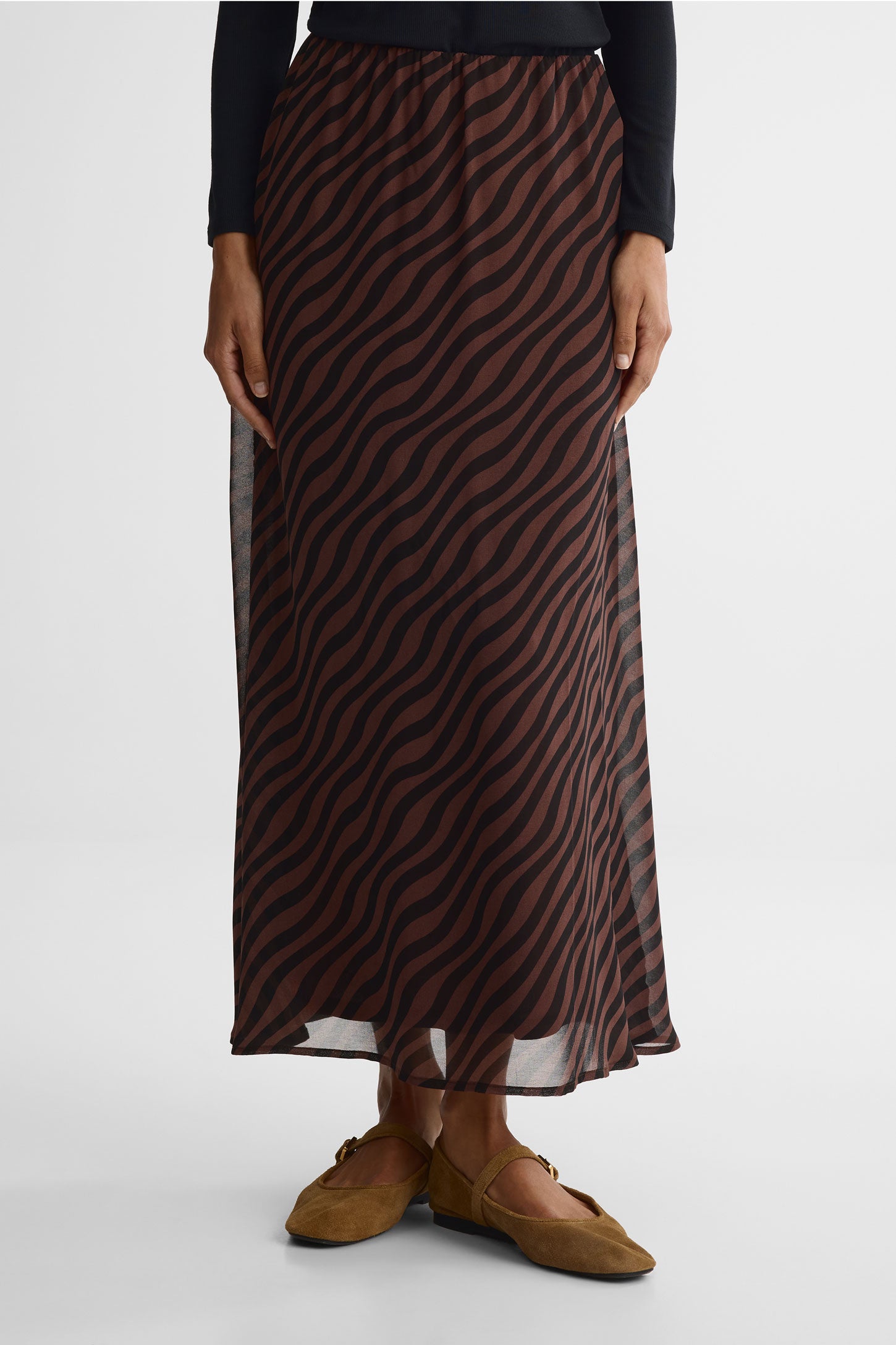 Jupe midi crêpe – Femme && BRUN/MULTI