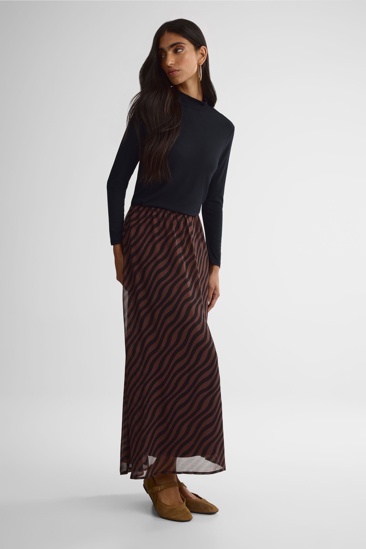 Jupe midi crêpe – Femme && BRUN/MULTI