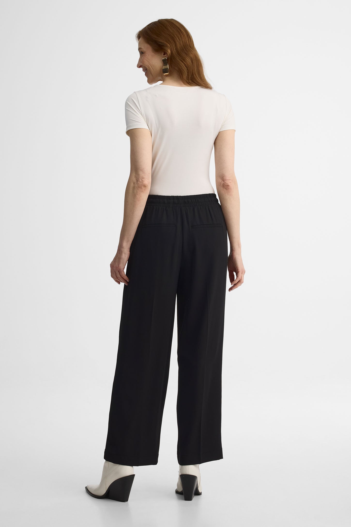 Pantalon large taille haute avec cordon – Femme && NOIR