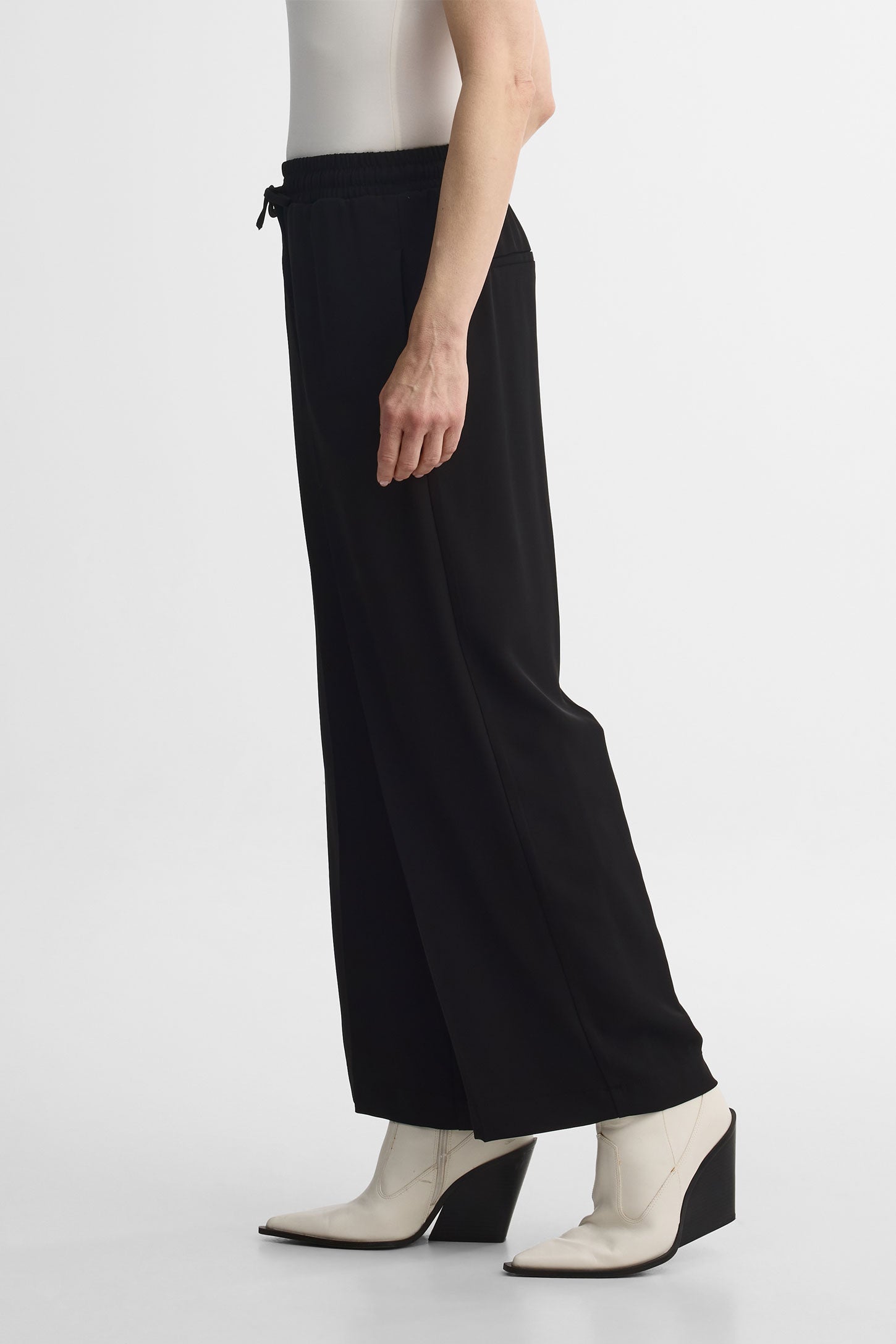 Pantalon large taille haute avec cordon – Femme && NOIR