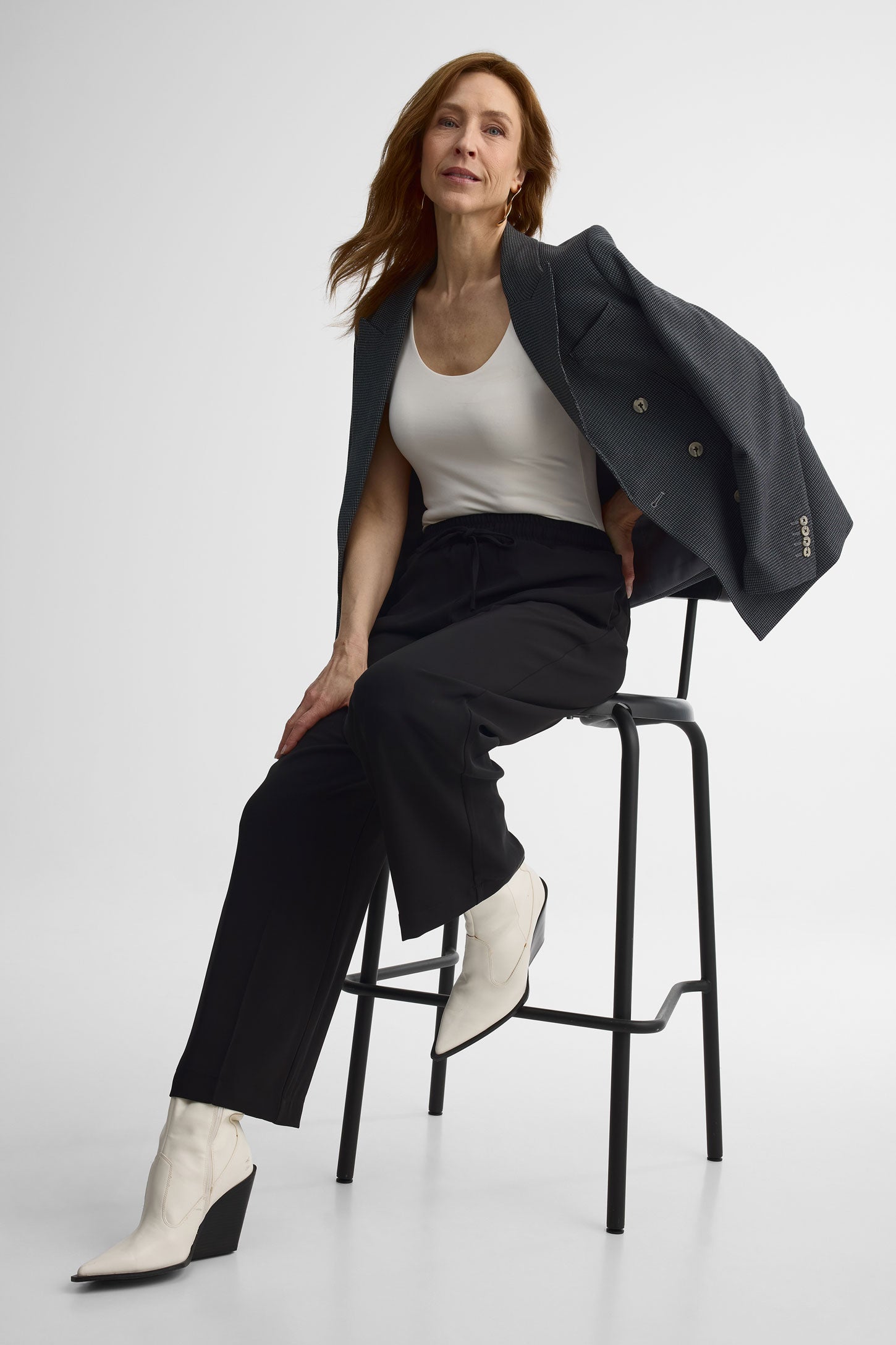 Pantalon large taille haute avec cordon – Femme && NOIR