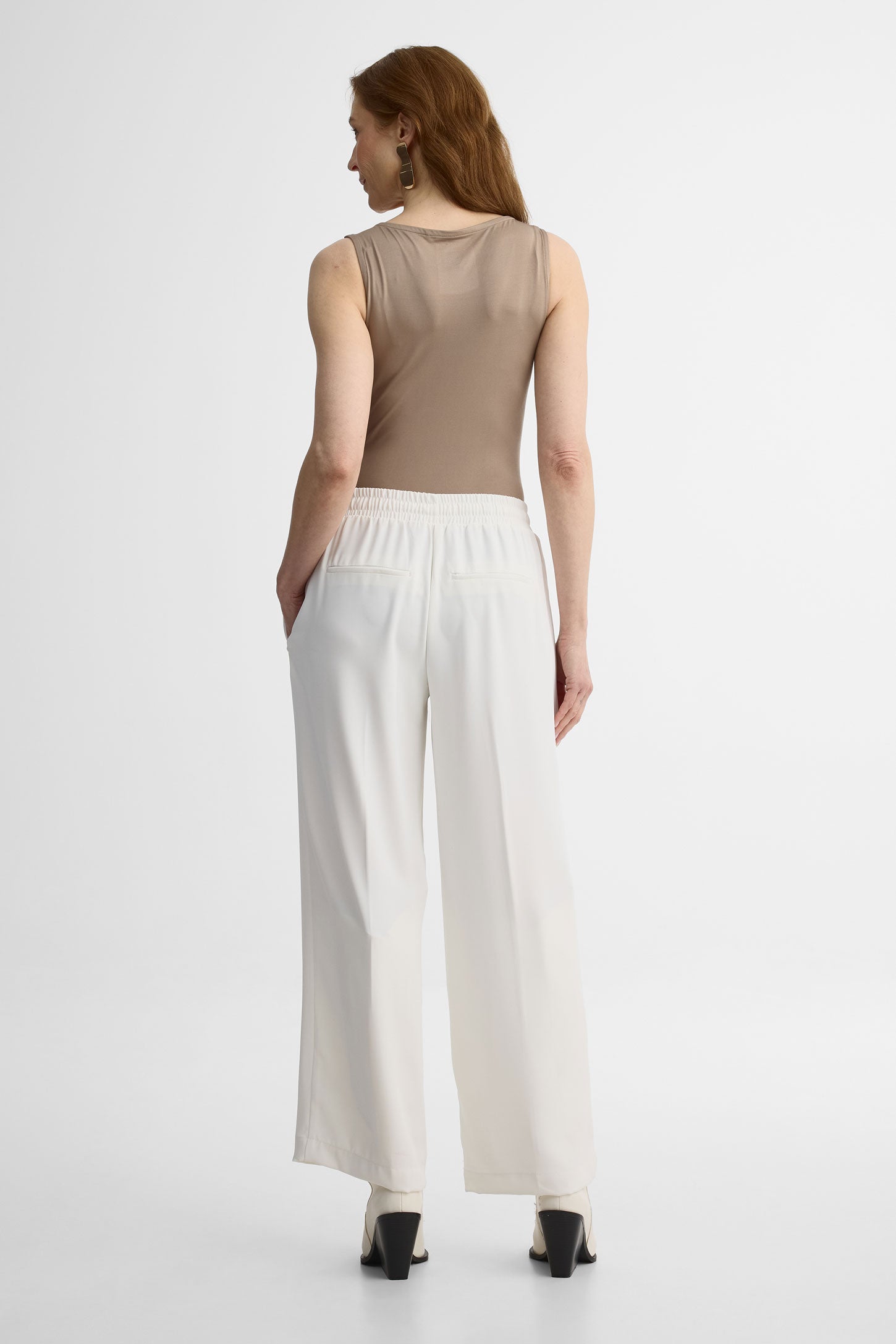 Pantalon large taille haute avec cordon – Femme && BLANC