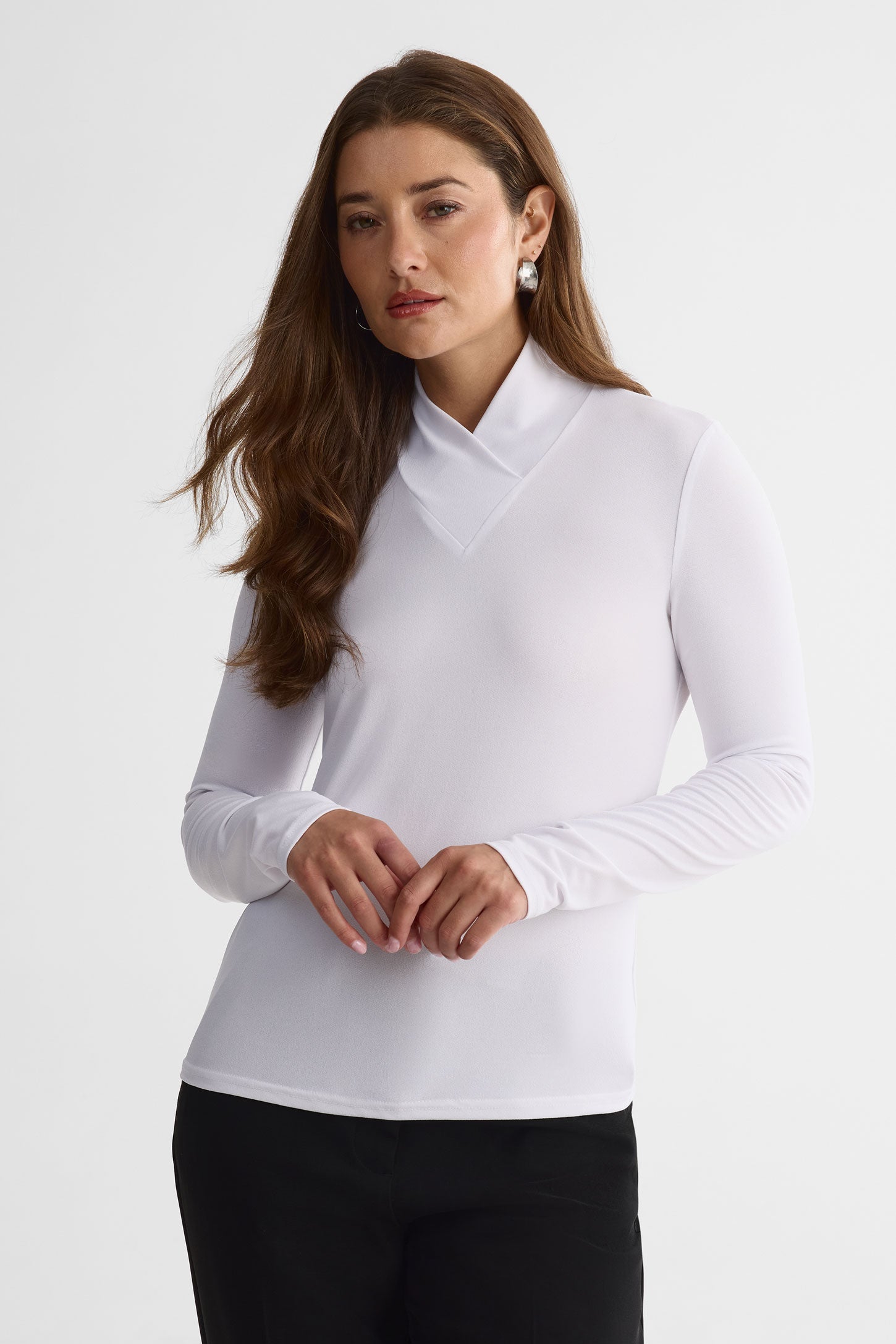 Chandail col croisé – Femme && BLANC