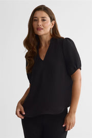 Blouse imprimée col en V – Femme && NOIR