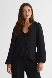 Blouse semi-ajustée à frils - Femme && NOIR