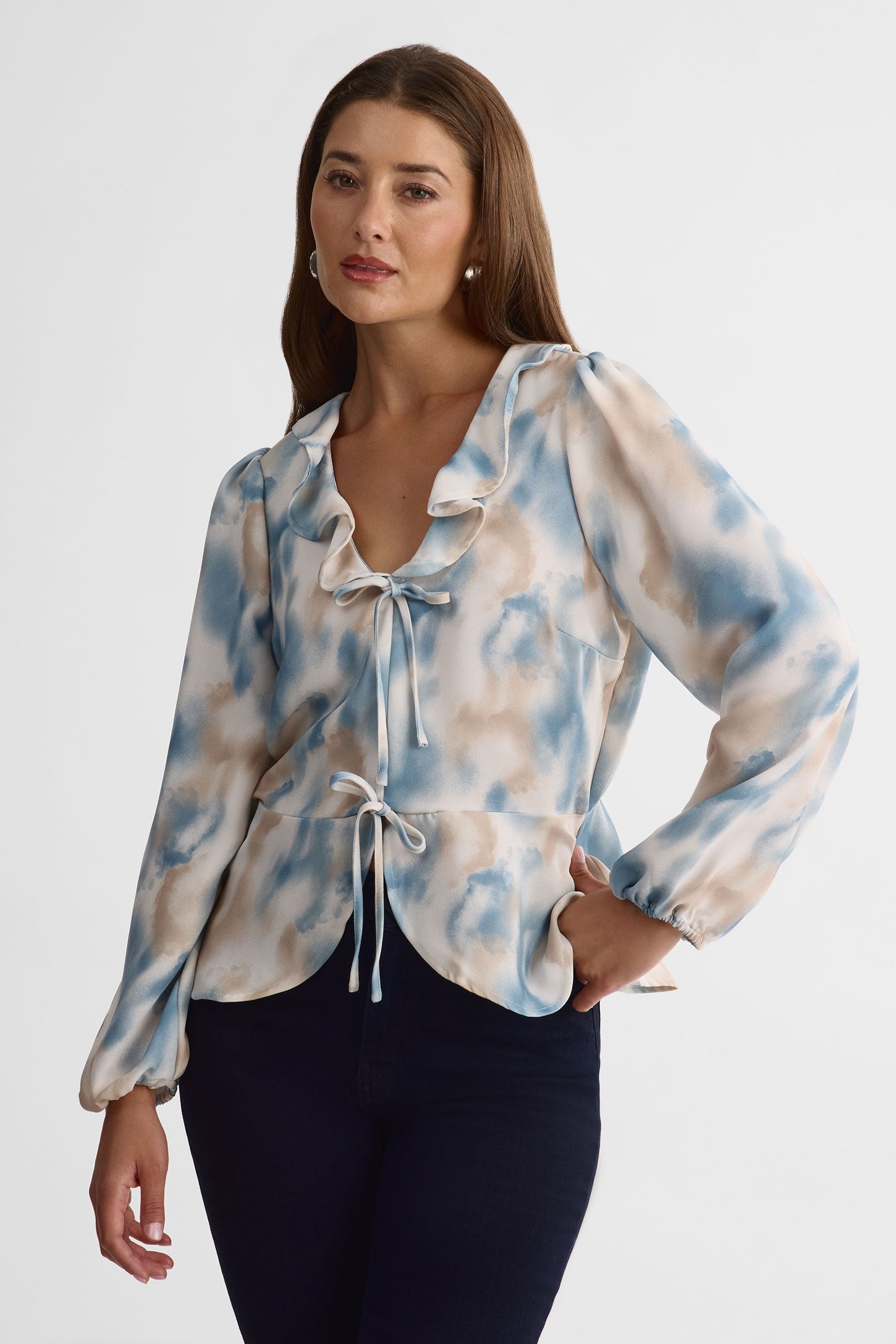 Blouse semi-ajustée à frils - Femme && BLANC CASSÉ/MULTI